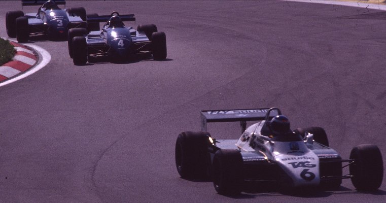 Keke Rosberg (6, Williams FW08), Michele Alboreto (3, Tyrrell 011), Brian Henton (4, Tyrrell 011)